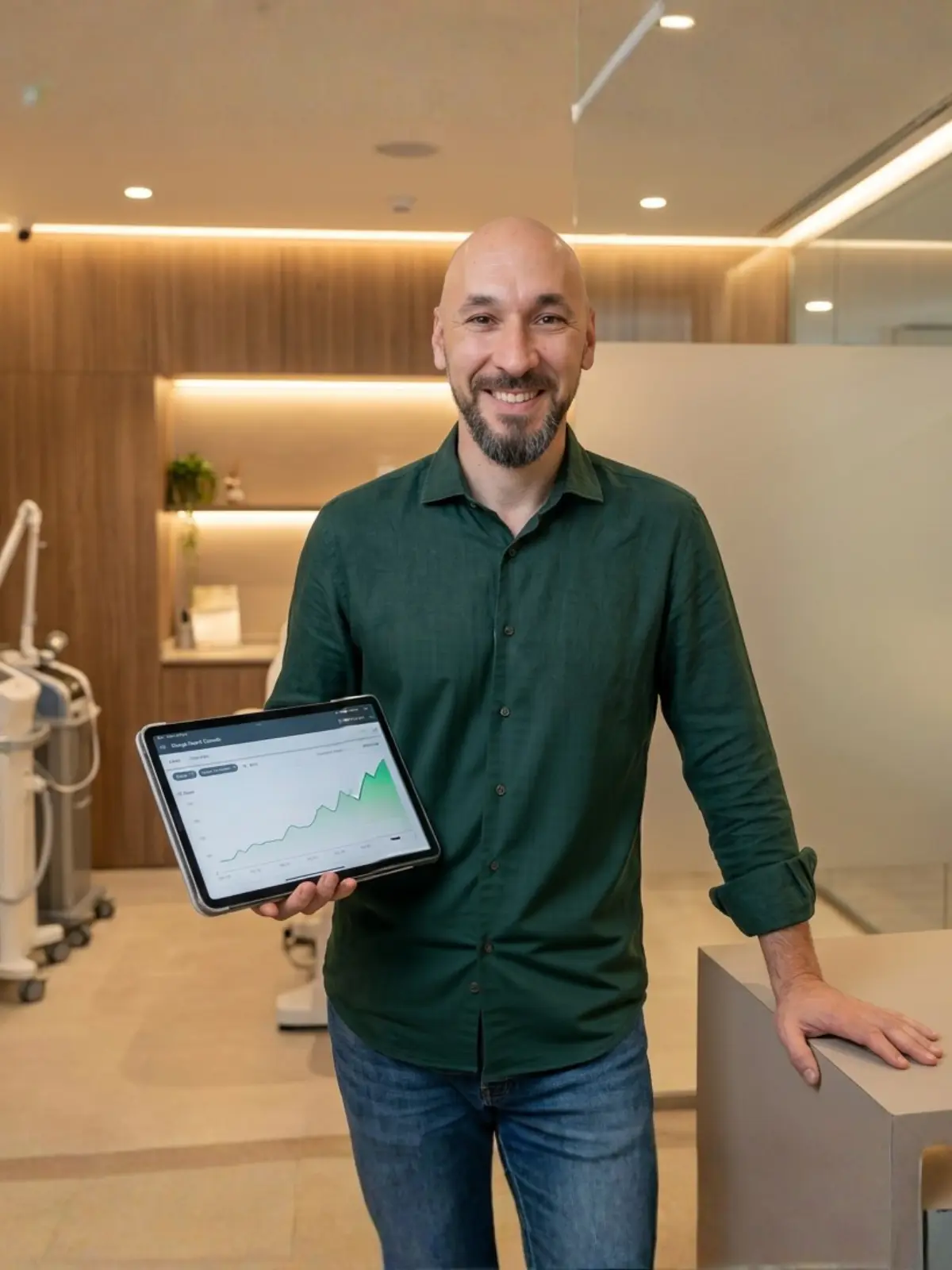Javier Luján, consultor SEO local, revisando resultados de posicionamiento para una clínica estética